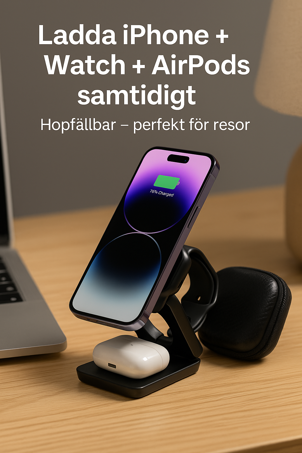 Hopfällbar 3-i-1 Trådlös Laddare – Perfekt för Hemmet & Resan